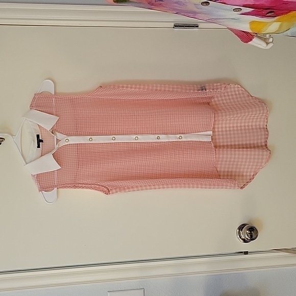 MONTEAU Anthropologie Gingham Sheer Button Down High-Low Sleeveless Blouse - Picture 3 of 10